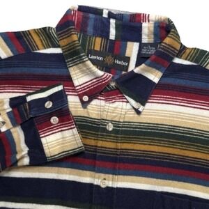 Vintage Lawton Harbor Button Down Flannel Men L Multicolor Stripe Heavy Gorpcore